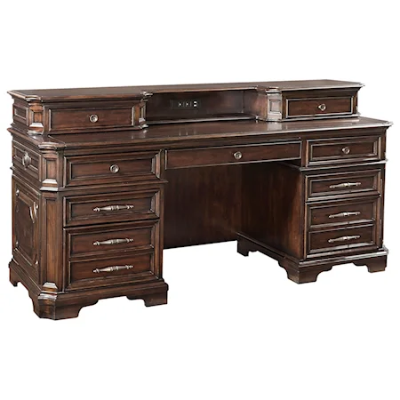 Traditional 75" Credenza Desk with File Storage and Electrical Outlets